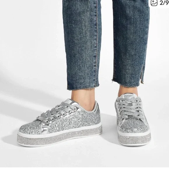 NEW! Lucky Steps Silver Glitter Sneakers - Size 8 US - Picture 1 of 4